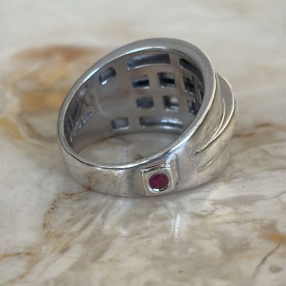 Elle 925 Sterling Silver Large Dome Ring Genuine Ruby Size 9 - Picture 4 of 10